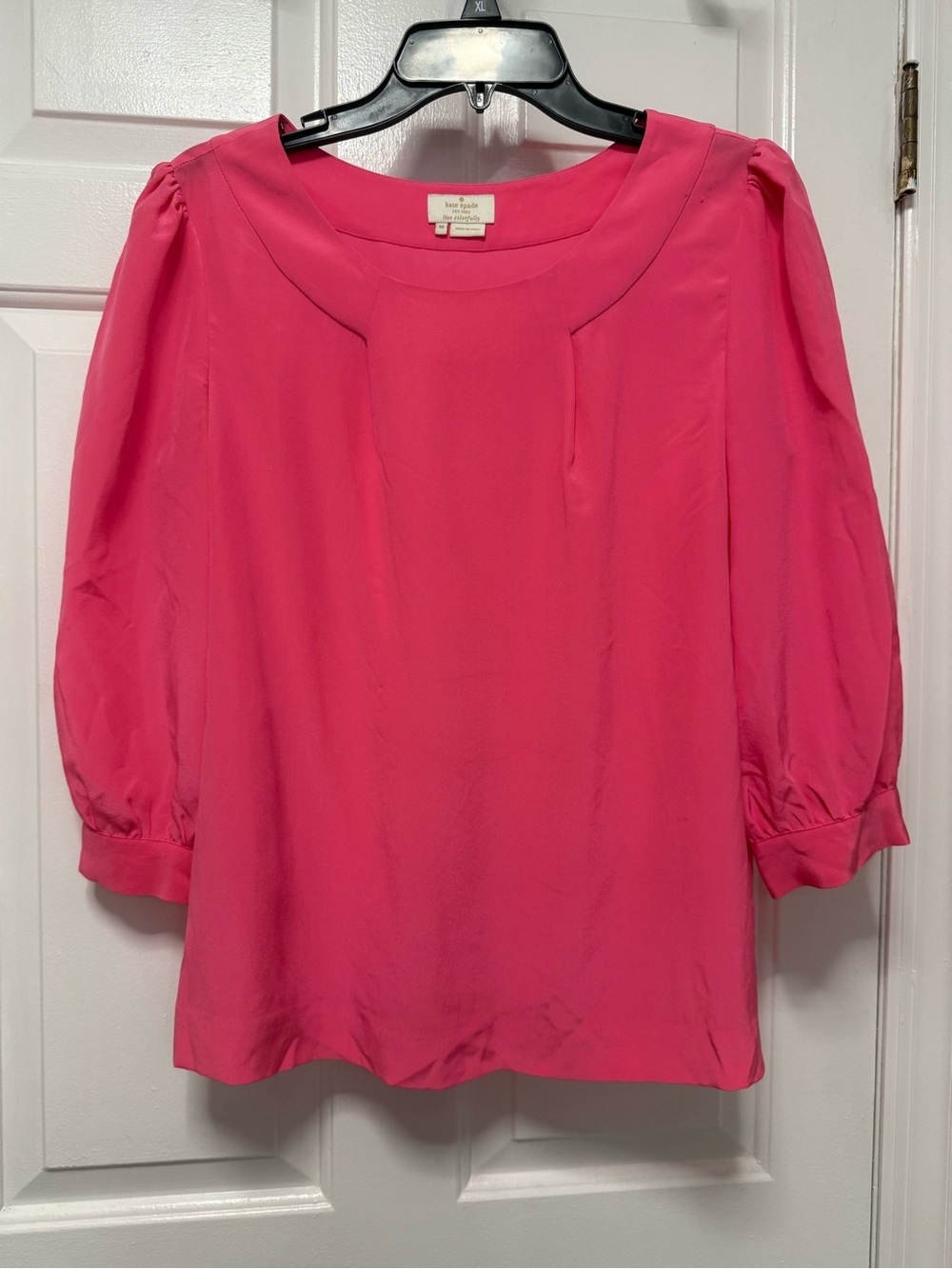 Kate Spade NY 100% Silk Bright Pink Blouse MEDIUM Preppy Classic Live Colorfully